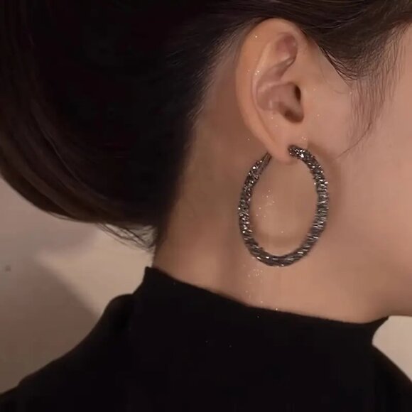 Crystal Rhinestone Hoop Earrings - Picture 2 of 4